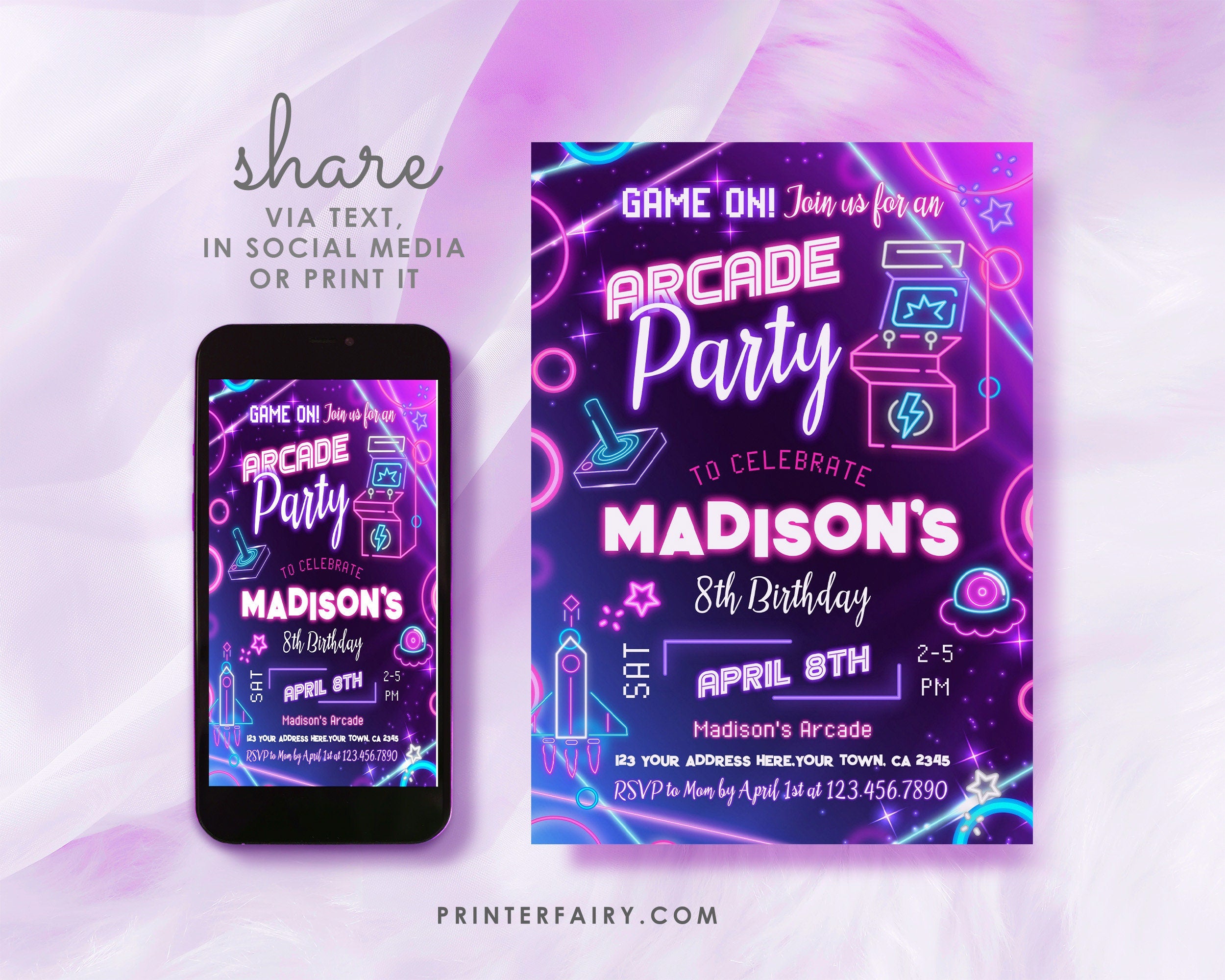 Arcade Birthday Invitation: Editable Gaming Party Invite (Digital Download)