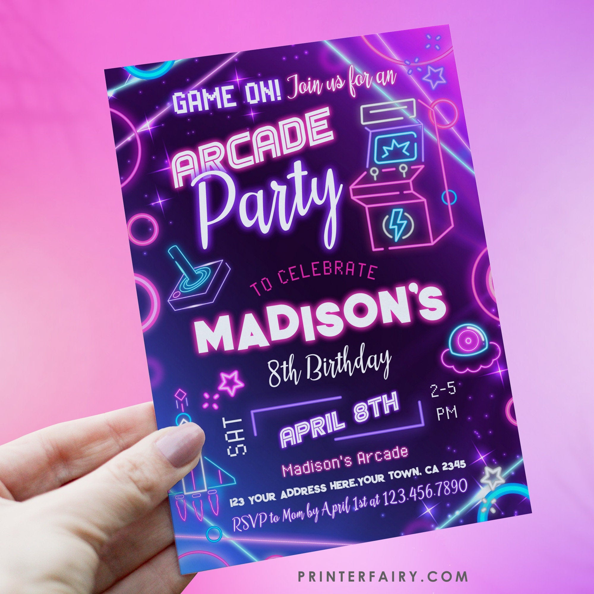Arcade Birthday Invitation: Editable Gaming Party Invite (Digital Download)