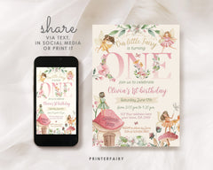 Fairy 1st Birthday Invitation: Floral Autumn Garden (Editable Corjl Template)