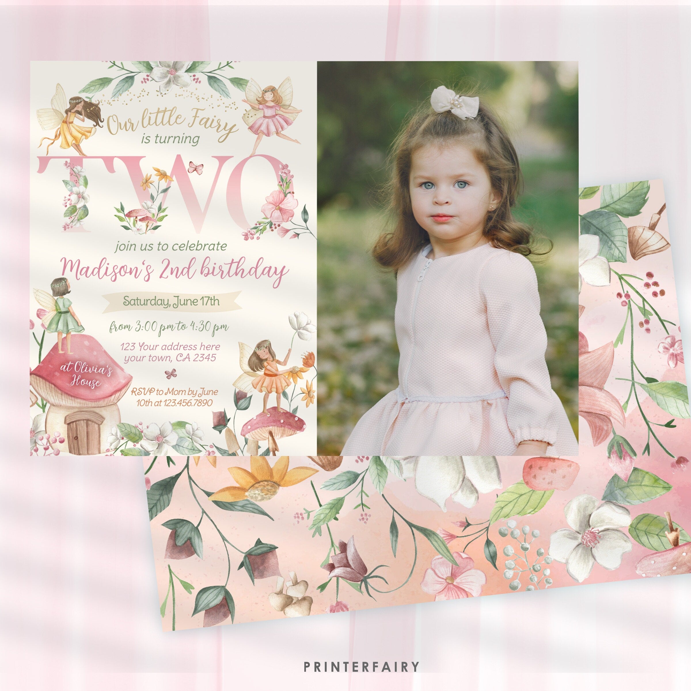 Editable Fairy 2nd Birthday Invitation: Floral Garden Party (Corjl Template)