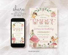 Fairy 3rd Birthday Invitation: Floral Garden Party (Corjl Editable Template)
