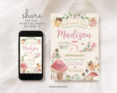 Editable Fairy Birthday Invitation: Floral Fall Party (Instant Download)