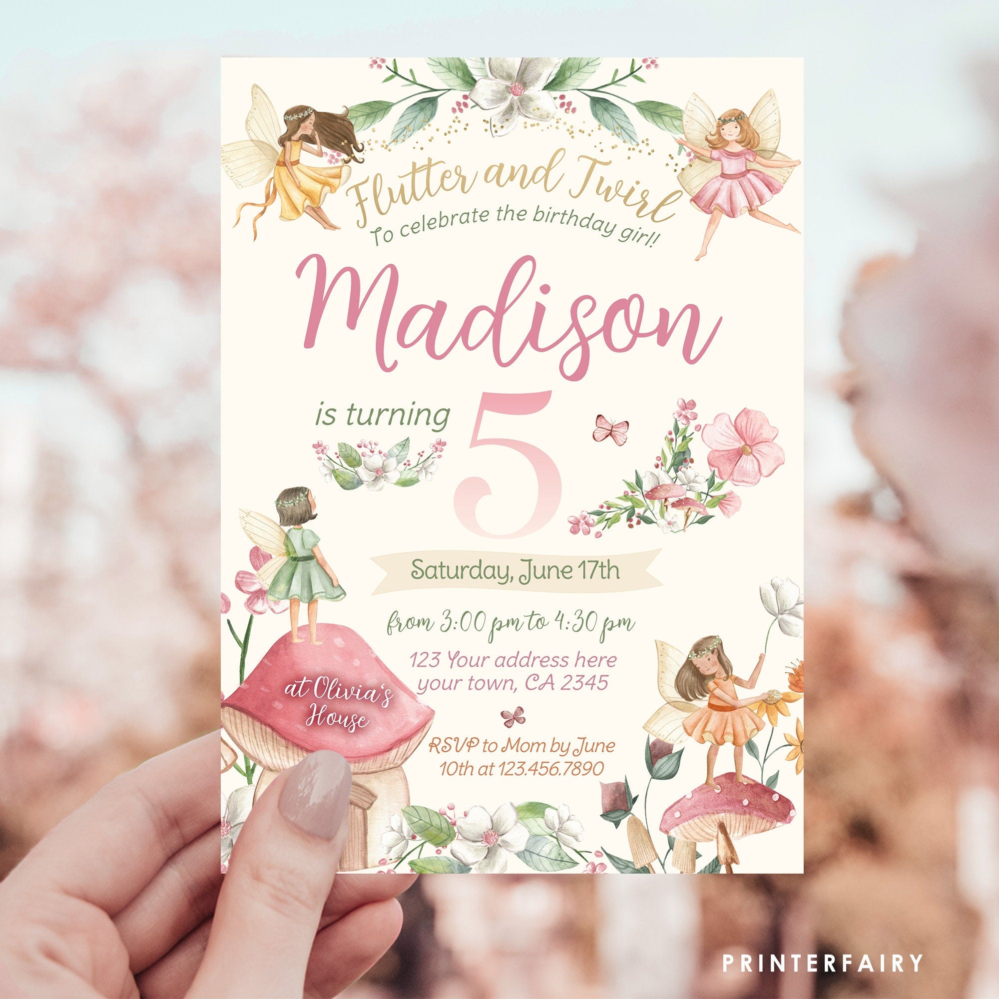 Editable Fairy Birthday Invitation: Floral Fall Party (Instant Download)