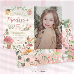 Editable Fairy Birthday Invitation: Fall Floral Garden, Photo Invite (Corjl Template)