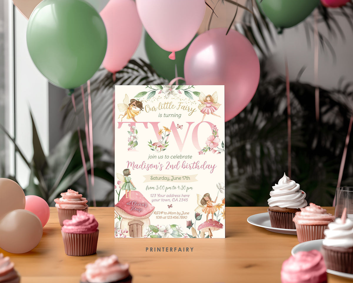 Editable Fairy 2nd Birthday Invitation: Floral Garden (Instant Download)