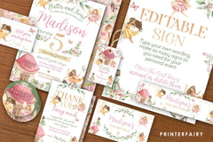Editable Fairy Birthday Party Kit, Invitation, Thank You Notes (Instant Download)