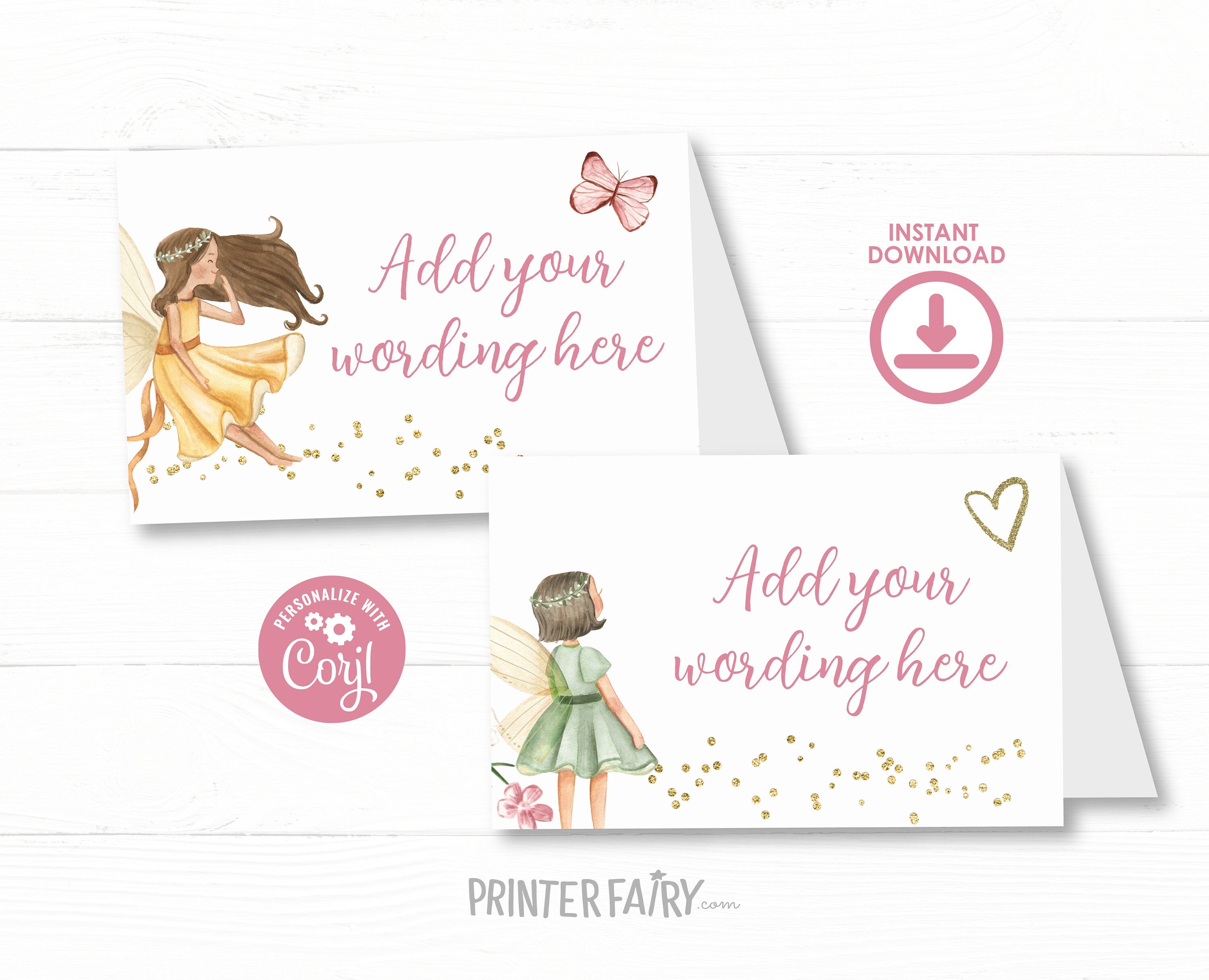 Editable Fairy Birthday Party Kit, Invitation, Thank You Notes (Instant Download)