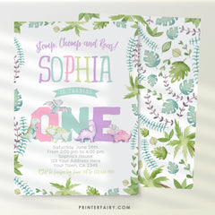 Girl Dinosaur 1st Birthday Invitation, EDITABLE (Instant Download)