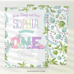 Girl Dinosaur 1st Birthday Invitation, EDITABLE (Instant Download)
