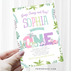 Girl Dinosaur 1st Birthday Invitation, EDITABLE (Instant Download)