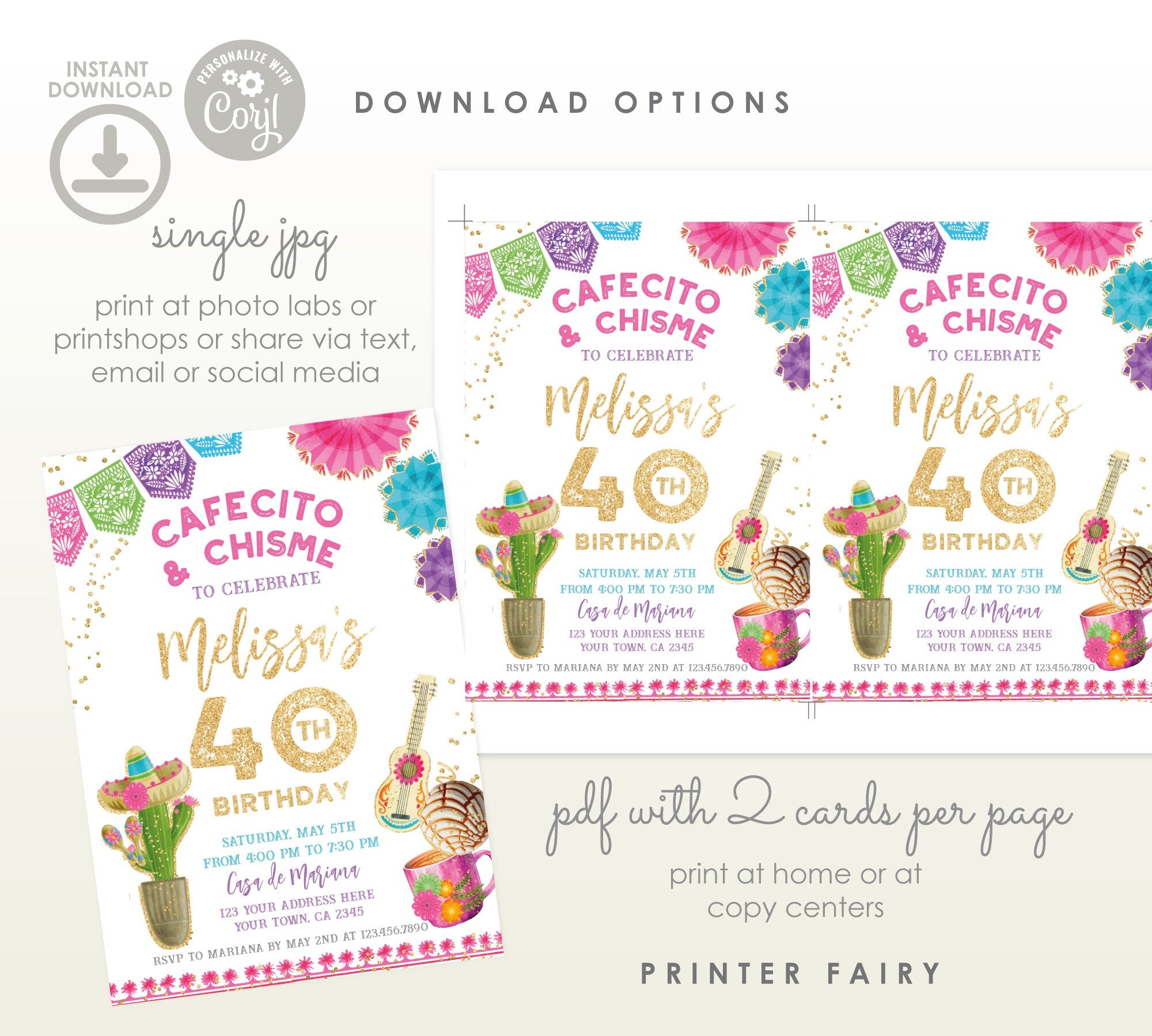 Fiesta Birthday Invitation, Editable Mexican Party Invite (Digital Download)