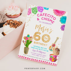 Cafecito y Chisme Fiesta Birthday Invitation, Editable Template (Digital Download)