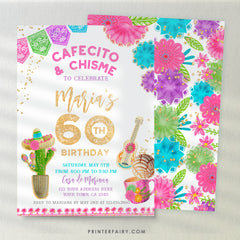 Cafecito y Chisme Fiesta Birthday Invitation, Editable Template (Digital Download)