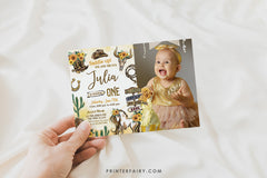 Cowgirl First Birthday Photo Invitation: Wild West, Editable (Digital Download)