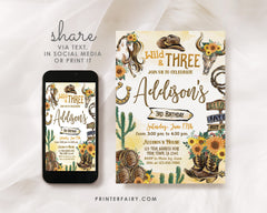Wild West Birthday Invitation: Cowgirl, Horse, Editable Corjl (Digital)