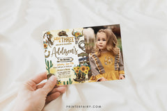 Wild Three Cowgirl Birthday Invitation with Photo (Digital Download)