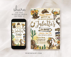 Cowgirl Birthday Invitation, Wild West Rodeo (Instant Download)