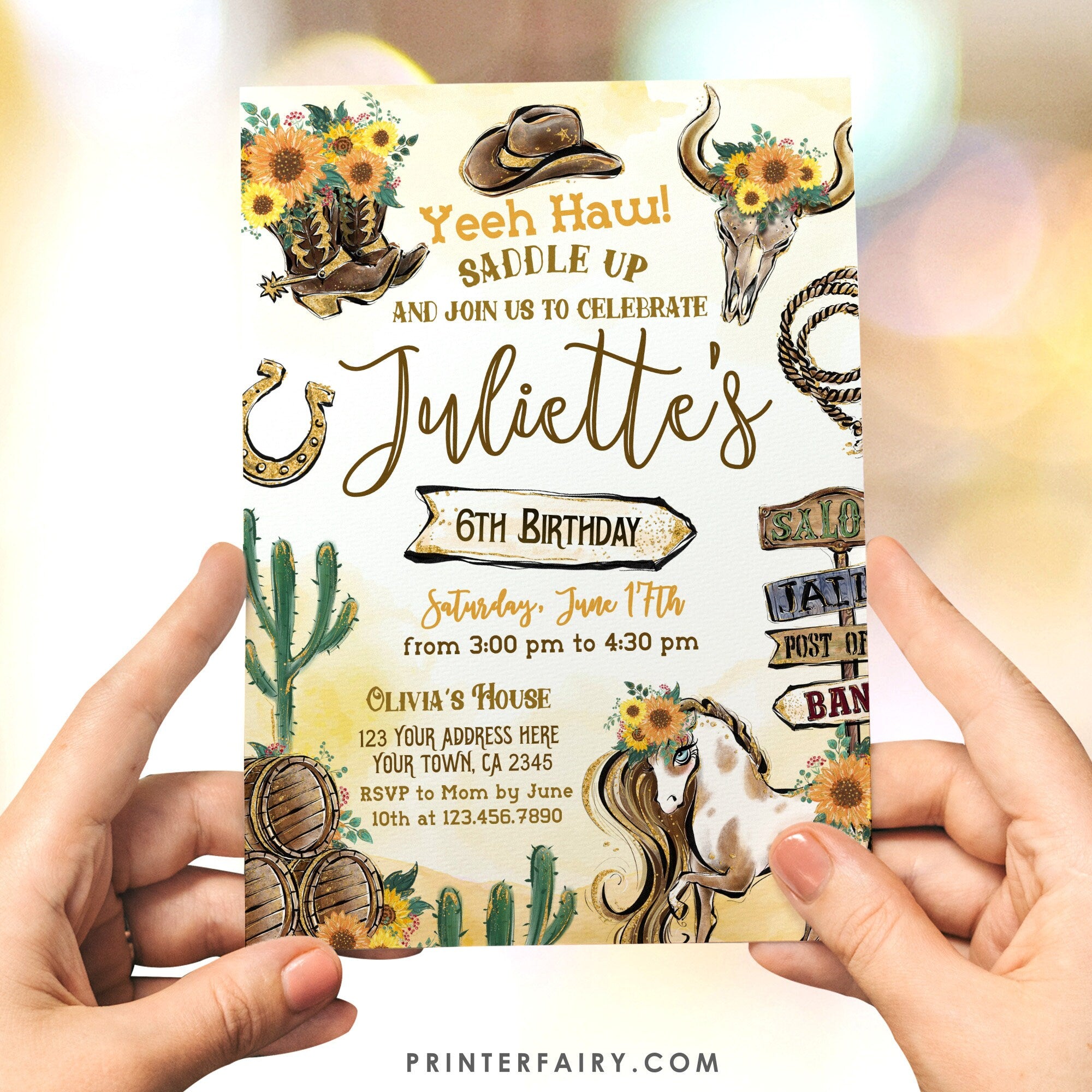 Cowgirl Birthday Invitation, Wild West Rodeo (Instant Download)