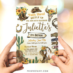 Cowgirl Birthday Invitation, Wild West Rodeo (Instant Download)