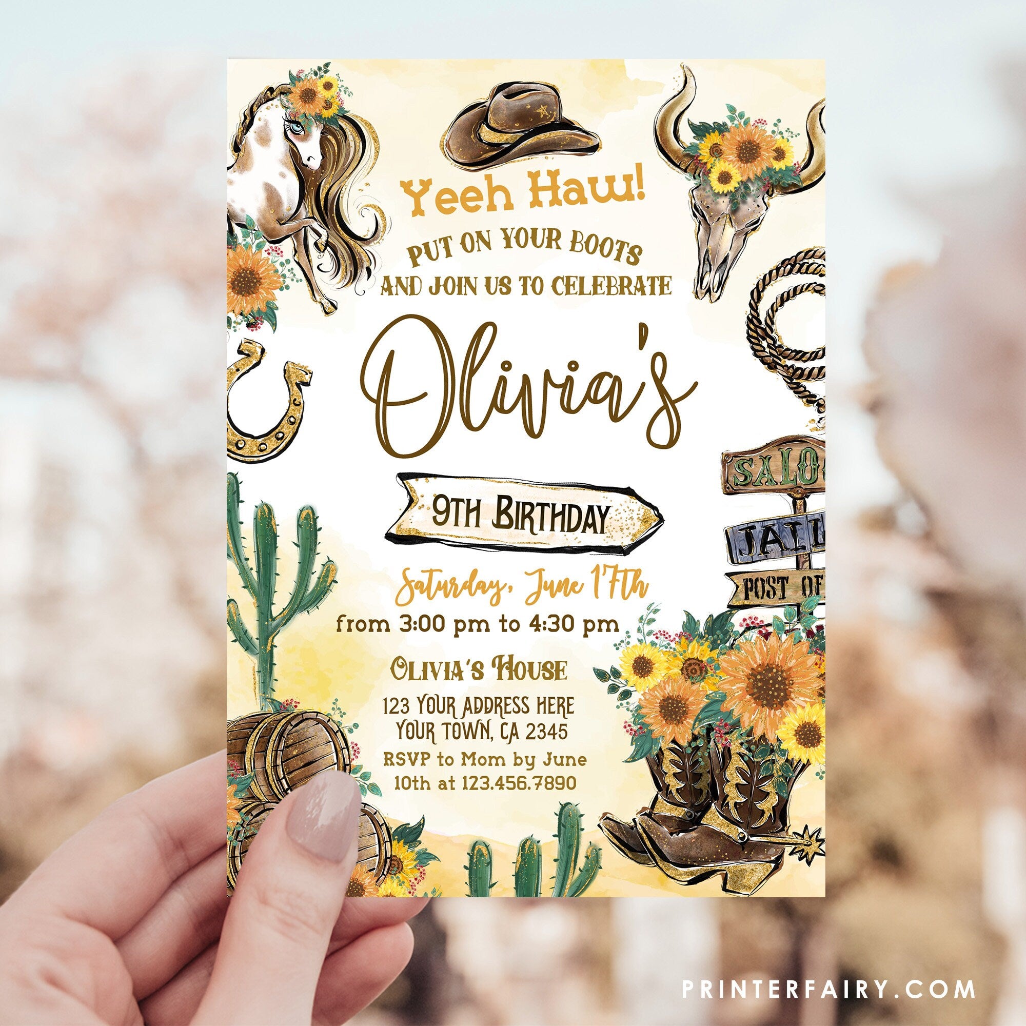 Rustic Cowgirl Birthday Invitation: Wild West Rodeo Party (Instant Edit)