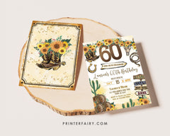 Cowgirl 60th Birthday Invitation: Rustic Wild West, Editable Template (Corjl)