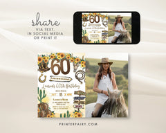Rustic Cowgirl 60th Birthday Invitation with Photo (Digital Download)