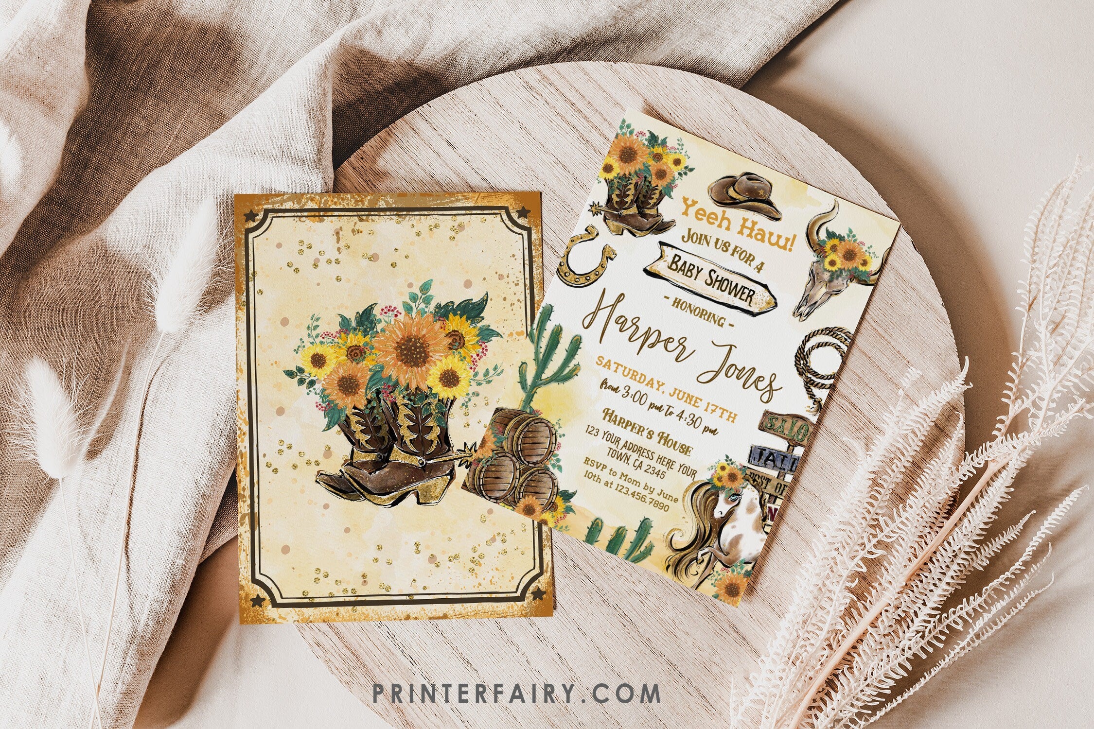 Rustic Cowgirl Baby Shower Invitation: Rodeo Western Theme (Editable, Digital Download)