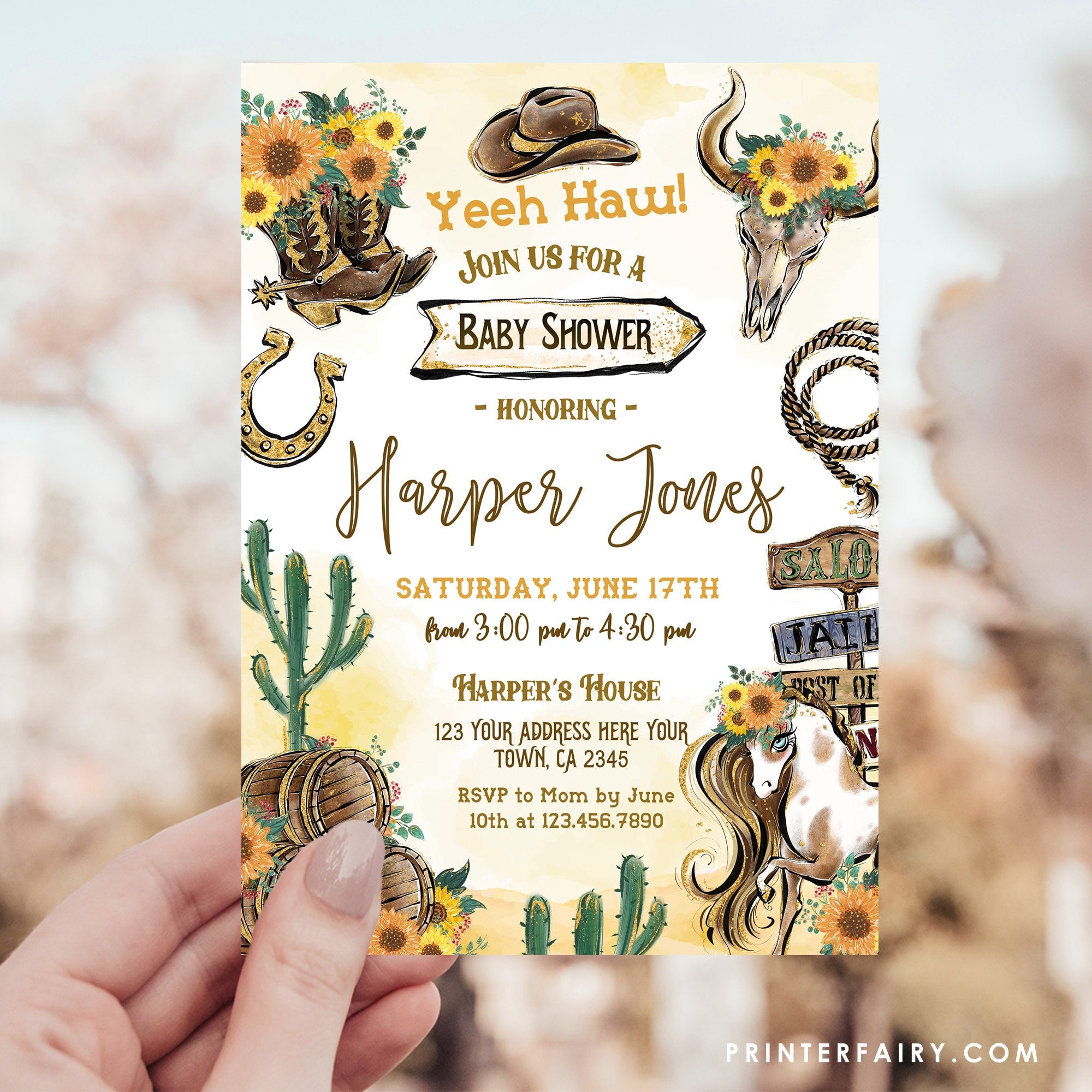 Rustic Cowgirl Baby Shower Invitation: Rodeo Western Theme (Editable, Digital Download)