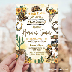 Rustic Cowgirl Baby Shower Invitation: Rodeo Western Theme (Editable, Digital Download)