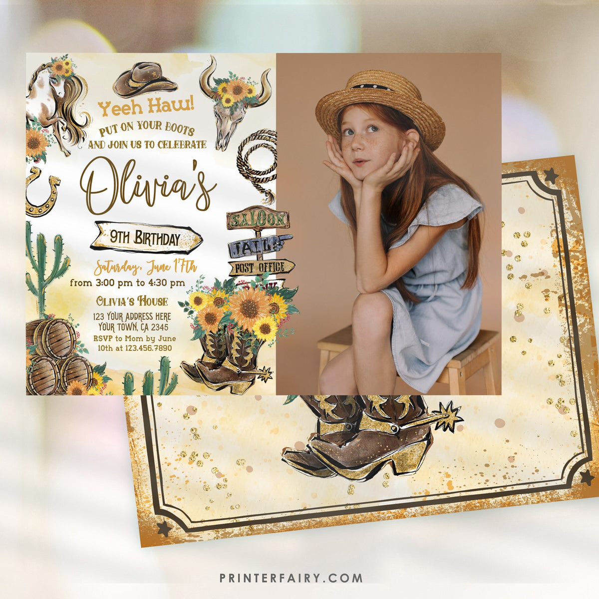 Cowgirl Photo Birthday Invitation: Wild West Rodeo (Instant Download)