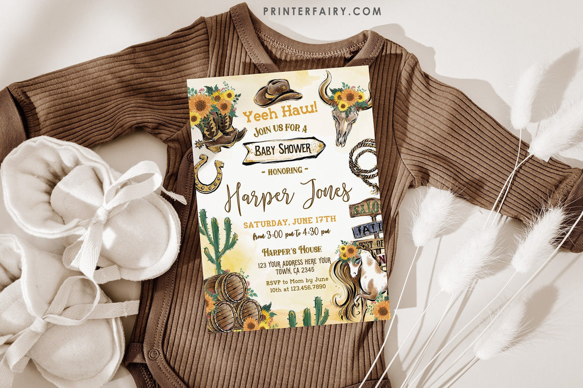 Rustic Cowgirl Baby Shower Invitation: Rodeo Western Theme (Editable, Digital Download)