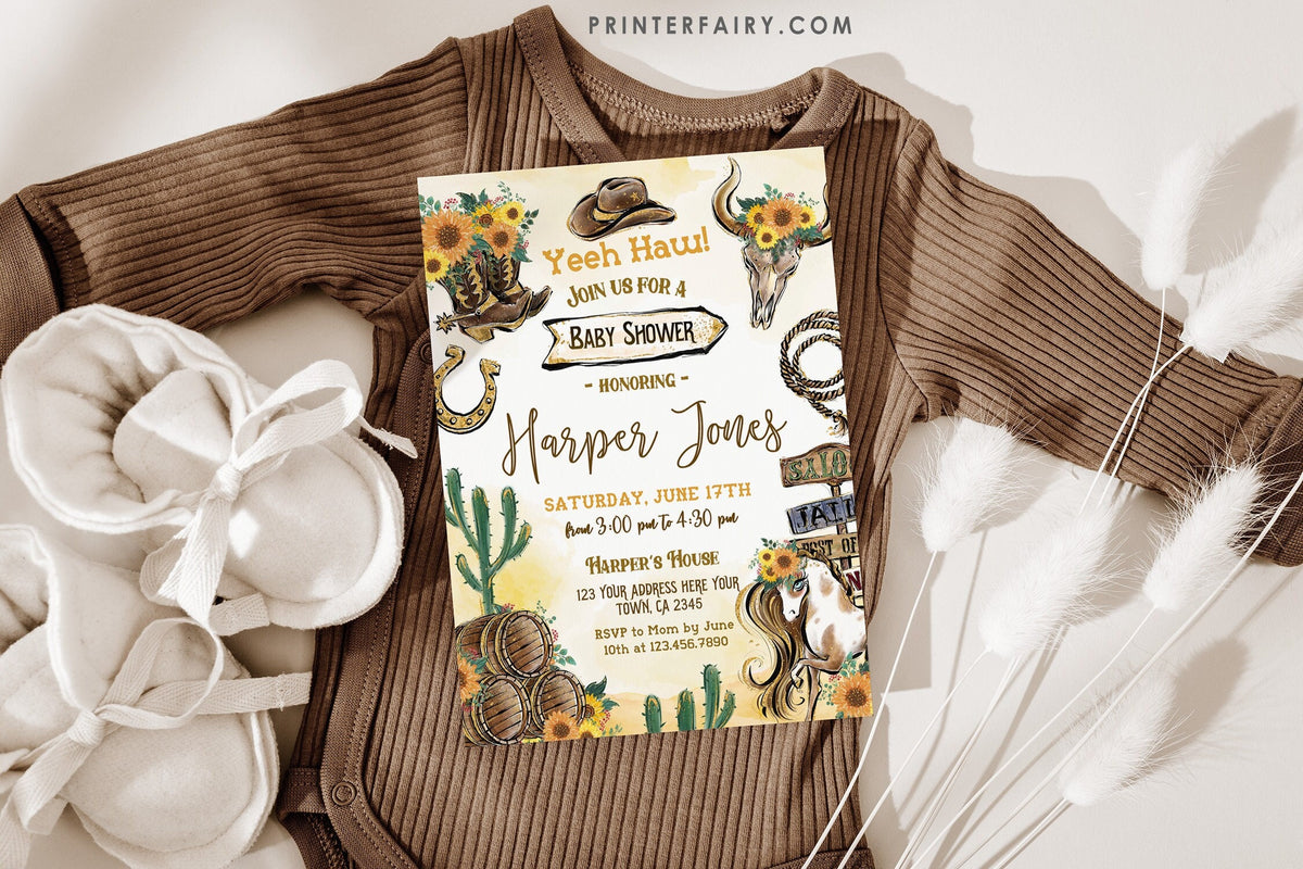 Rustic Cowgirl Baby Shower Invitation: Rodeo Western Theme (Editable, Digital Download)