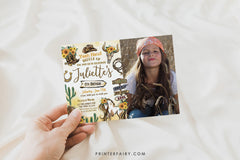 Cowgirl Birthday Invitation with Photo, Wild West Rodeo (Editable in Corjl)