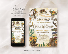 Cowgirl Baby Shower Invitation: Wild West, Rodeo Theme (Editable, Instant Download)