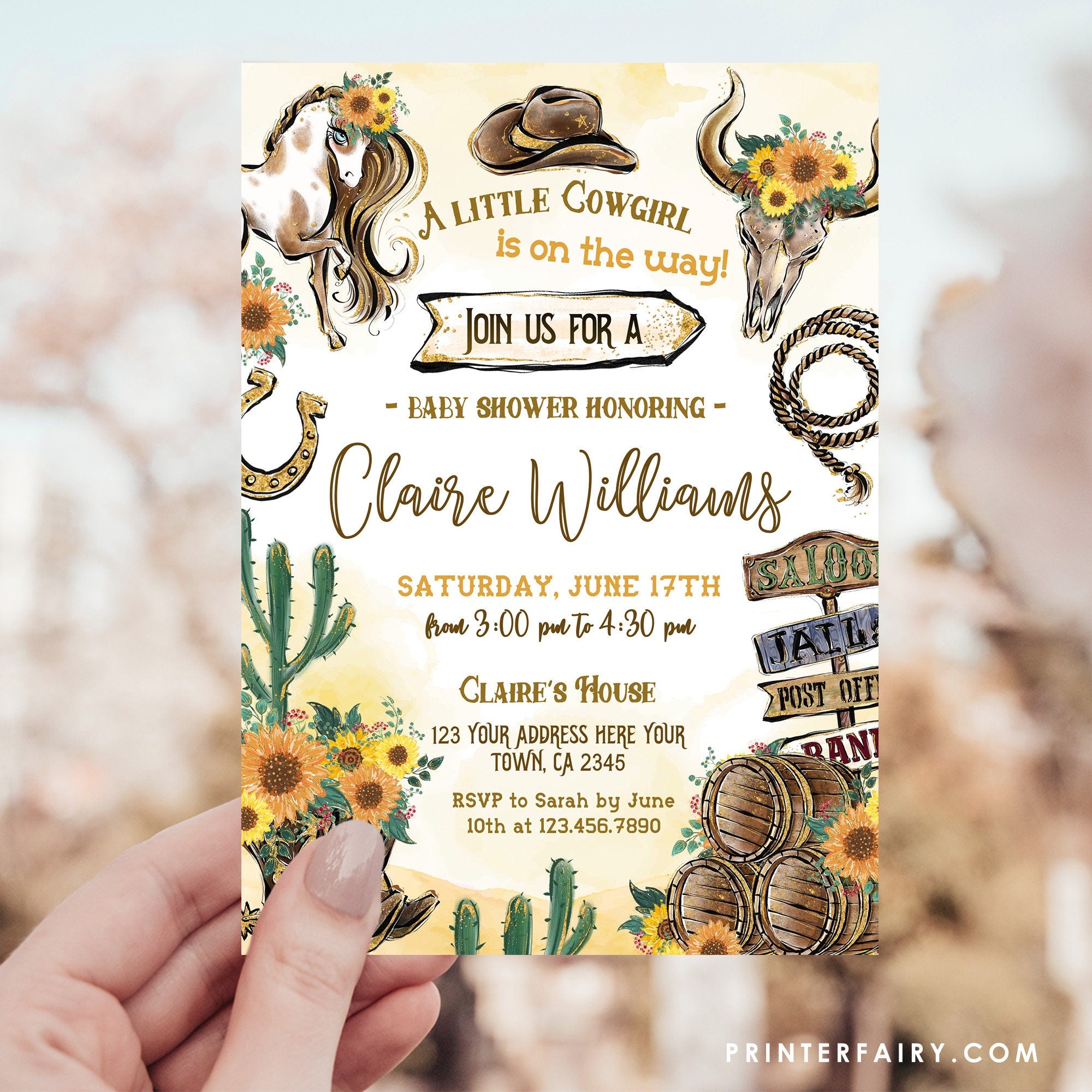 Cowgirl Baby Shower Invitation: Wild West, Rodeo Theme (Editable, Instant Download)