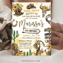 Cowgirl Birthday Invitation, Rustic Rodeo Party (Editable in Corjl)