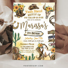 Cowgirl Birthday Invitation, Rustic Rodeo Party (Editable in Corjl)