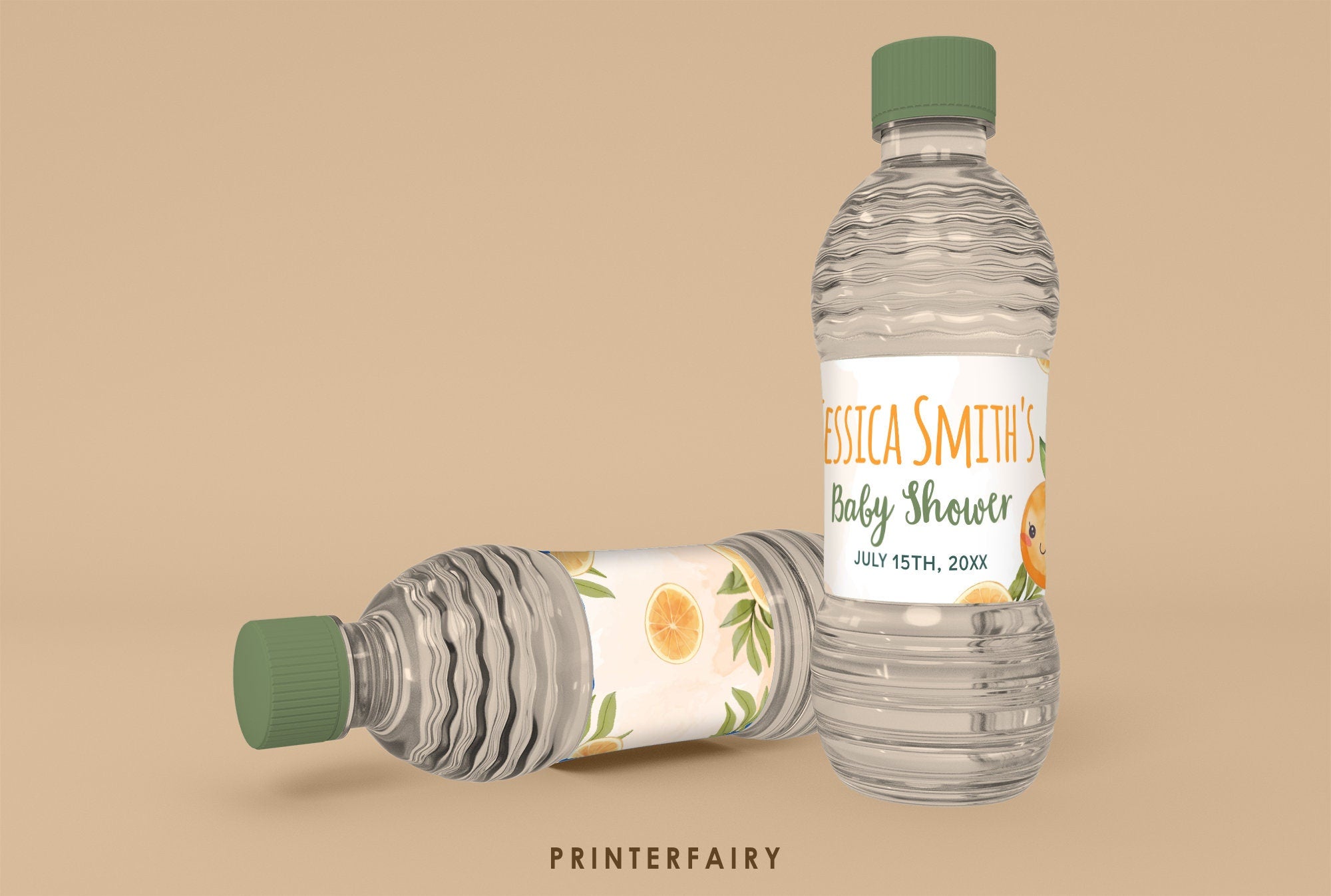 Orange Baby Shower Water Bottle Label, Editable Template (Digital Item)