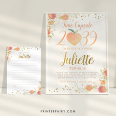 Peach Time Capsule Sign, Girl 1st Birthday, Floral Decor (INSTANT DOWNLOAD)