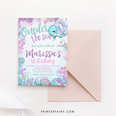 Under The Sea 1st Birthday Invitation, Whale Party (Editable, Instant Download, Printable)