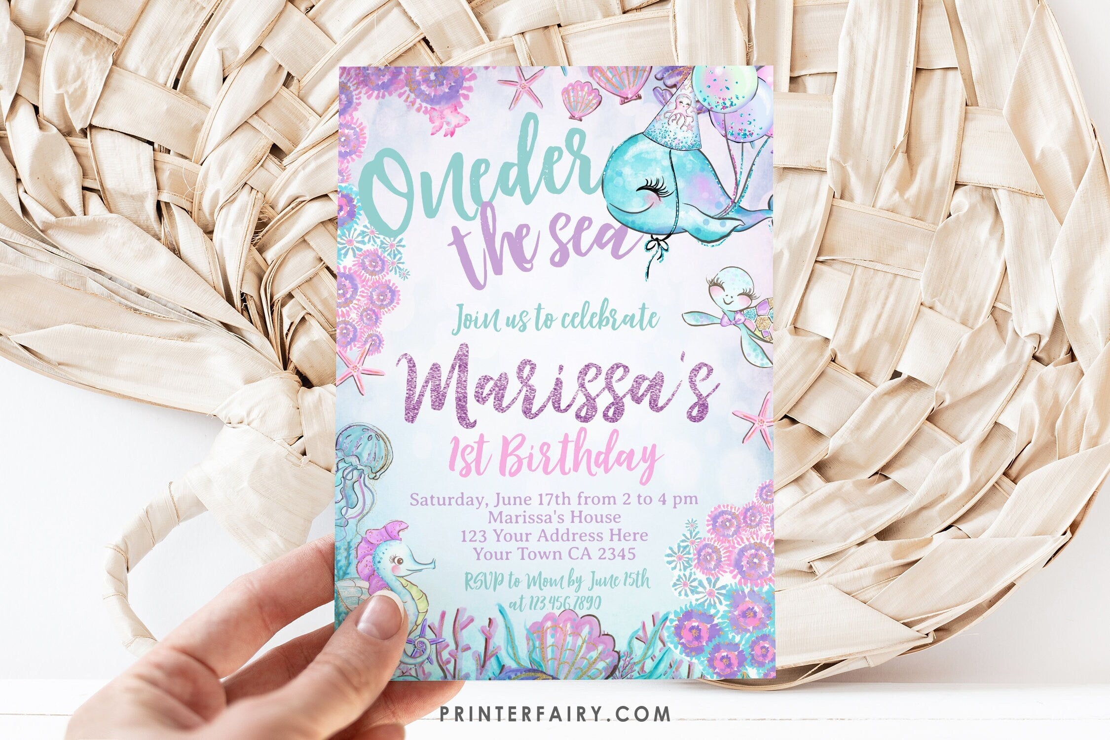 Under The Sea 1st Birthday Invitation, Whale Party (Editable, Instant Download, Printable)