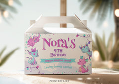 Girl Dragon Birthday Gable Box Label, Party Favor (Instant Download)