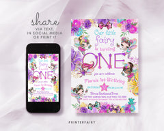 Fairy 1st Birthday Invitation, Editable Girl Invite (Instant Download)