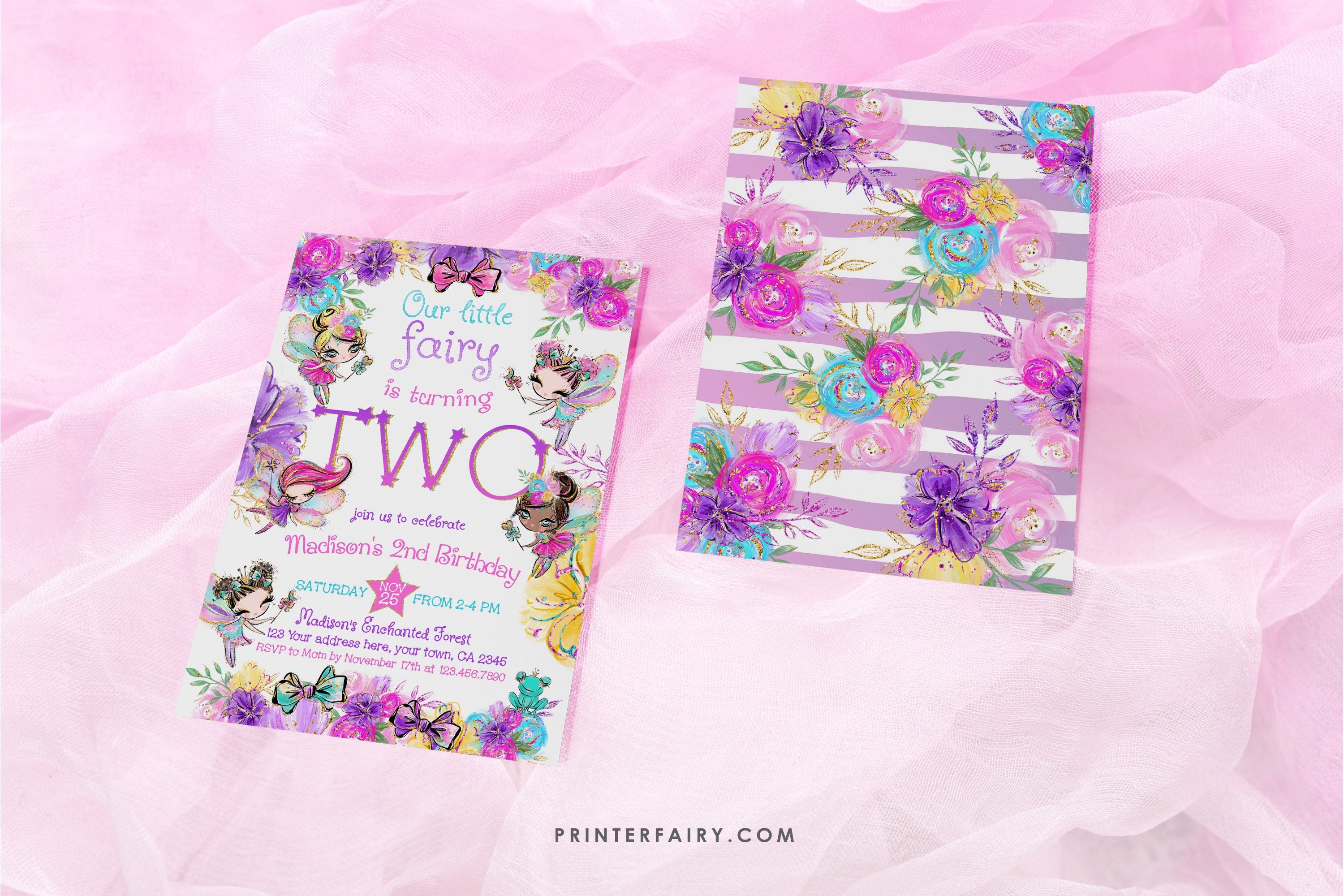 Fairy 2nd Birthday Invitation, Editable Fairies Theme (Digital Download)