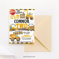 Editable Construction Truck Birthday Invitation, Second Birthday (Corjl Template)