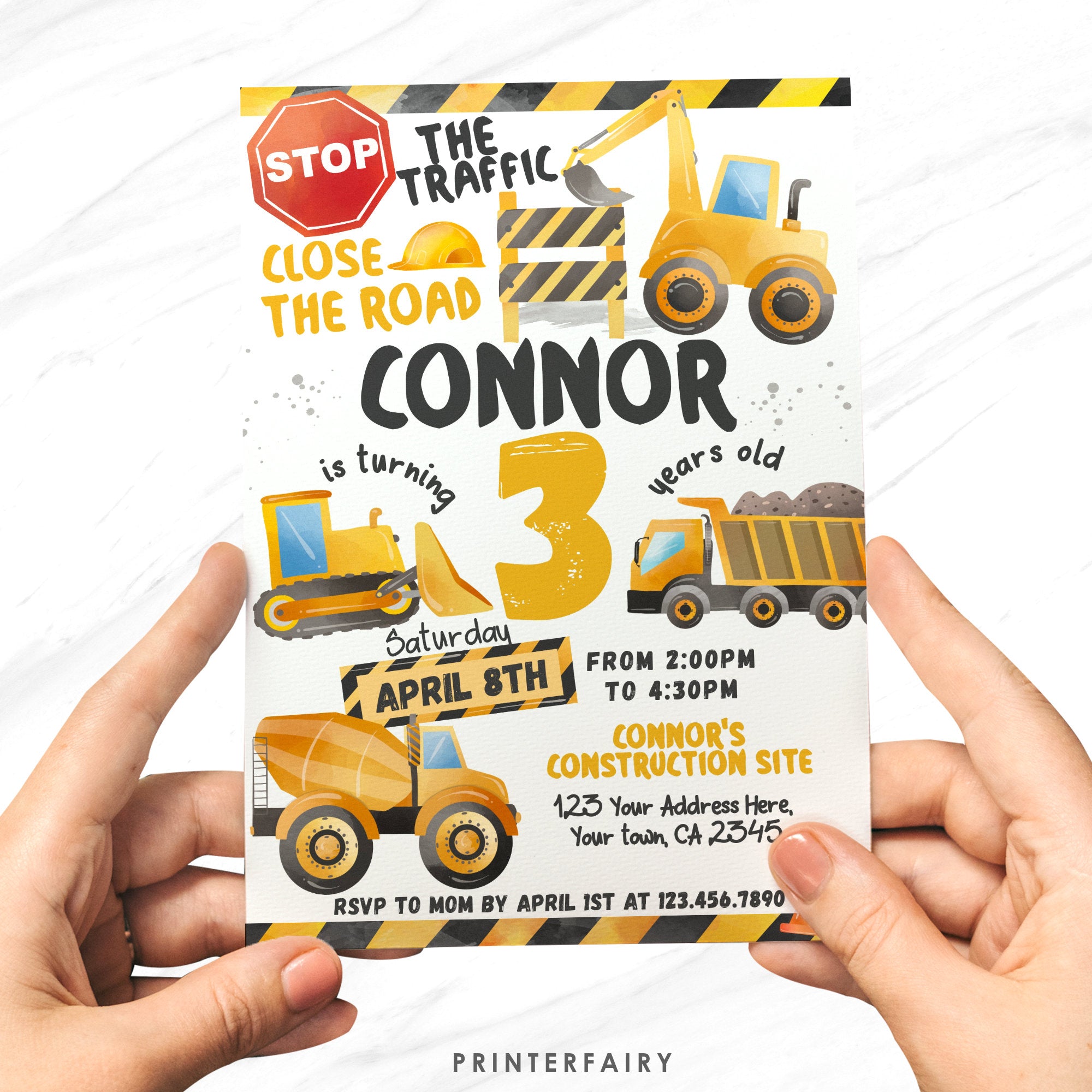 Construction Truck Birthday Invitation: Editable Corjl Template (Instant Download)