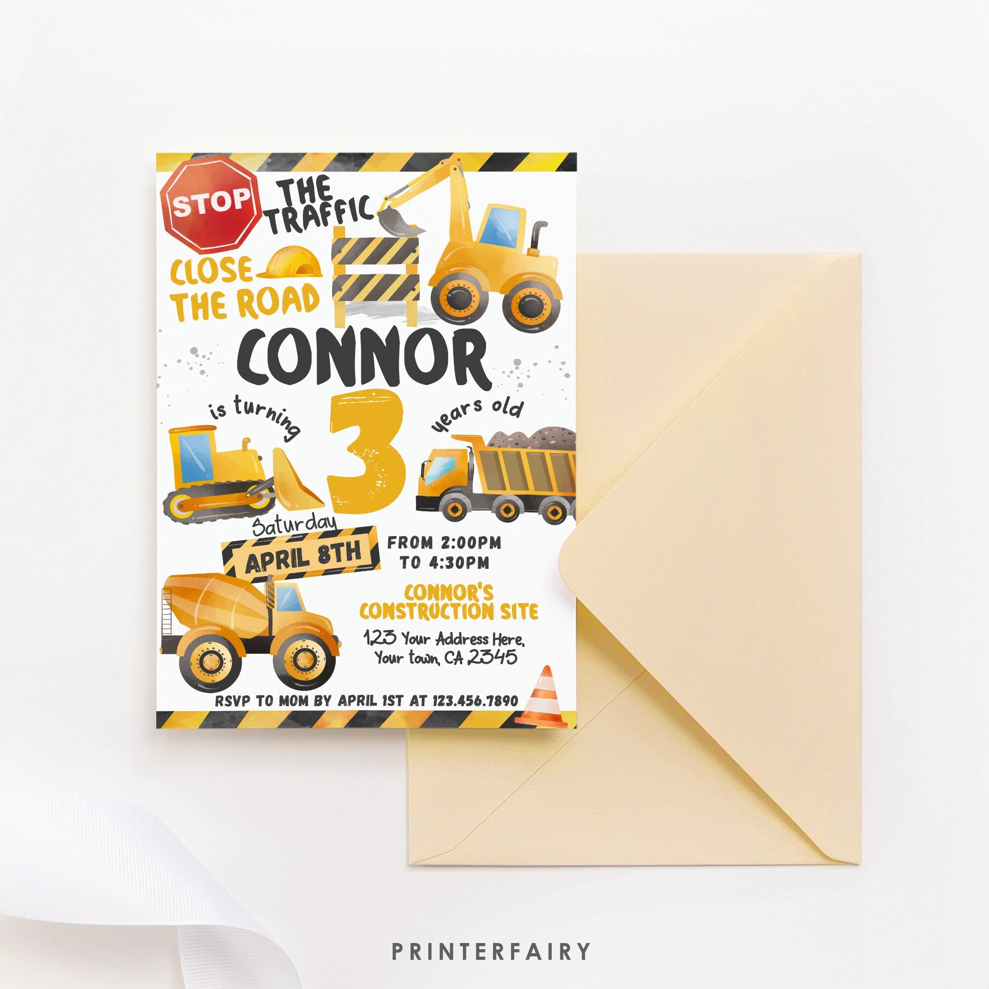 Construction Truck Birthday Invitation: Editable Corjl Template (Instant Download)