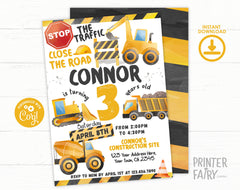 Construction Truck Birthday Invitation: Editable Corjl Template (Instant Download)