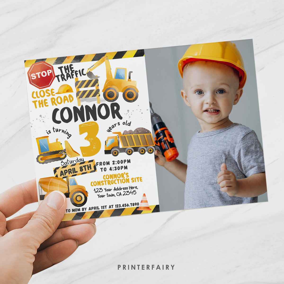 Construction Truck Birthday Invitation with Photo (Digital Download)