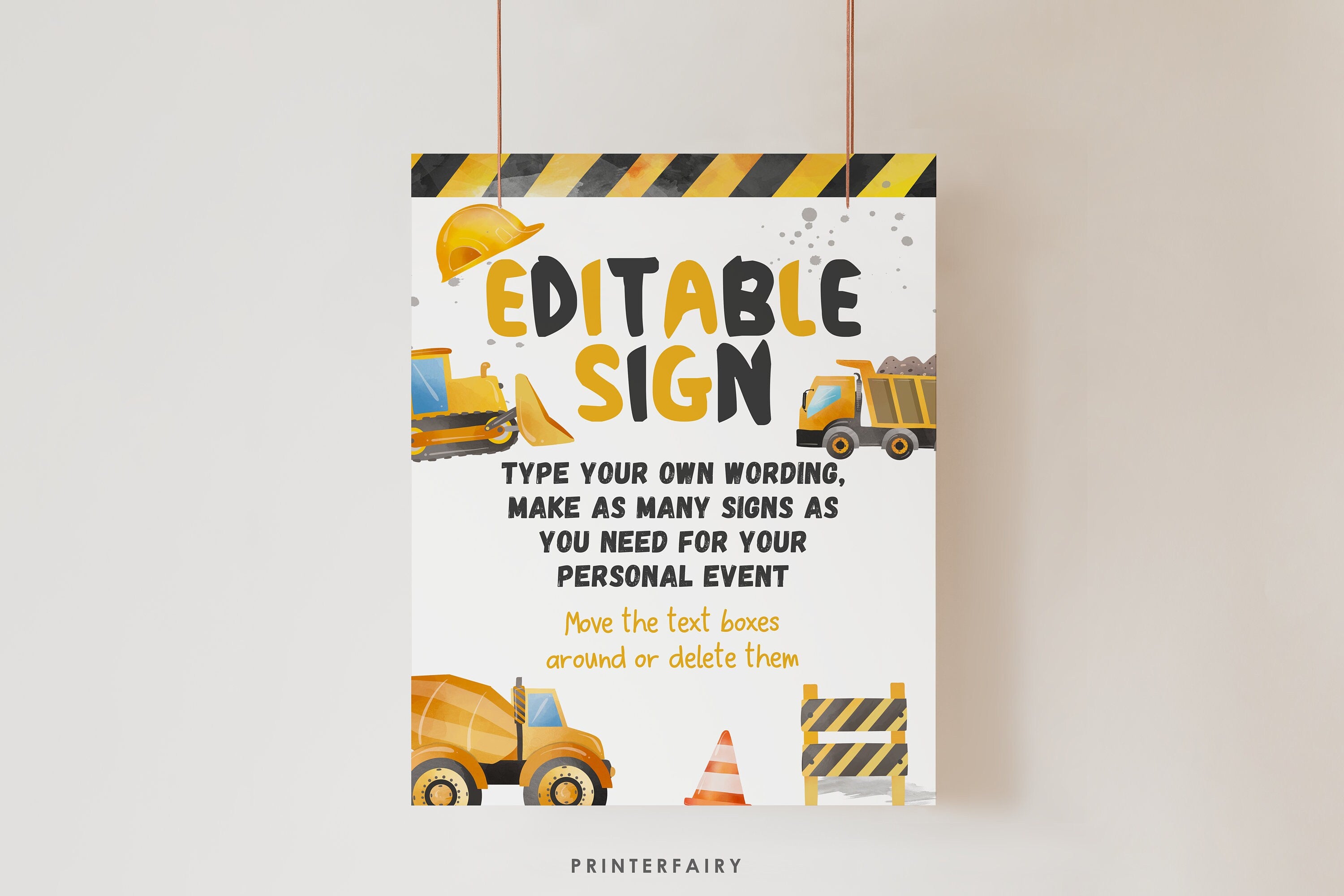 Construction Birthday Sign: Dump Truck Party Decoration (Editable, Instant Download)
